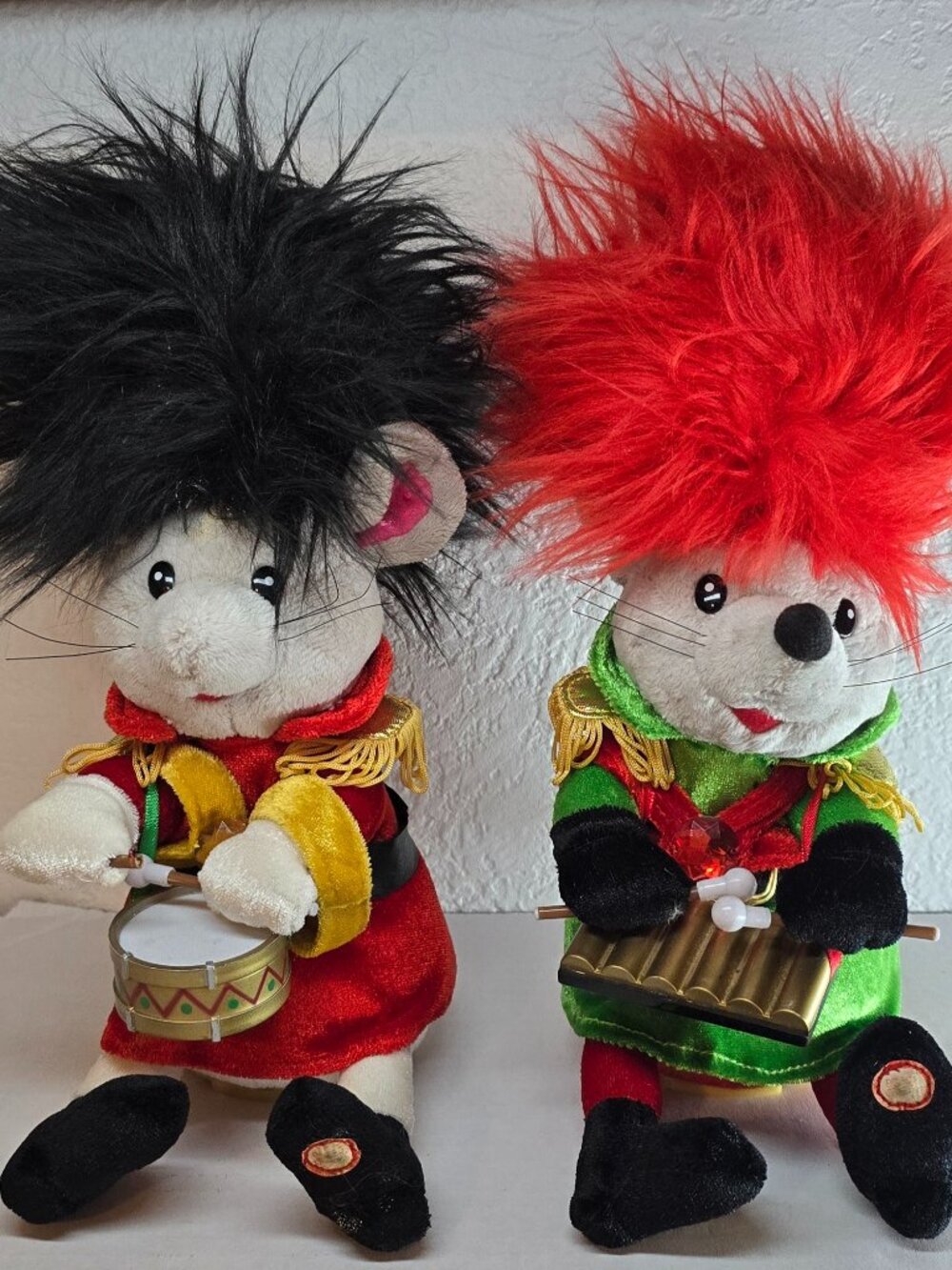 Gemmy Animated Christmas Mouse Musician Plush Lot 2 Drummer Pan Flute Works